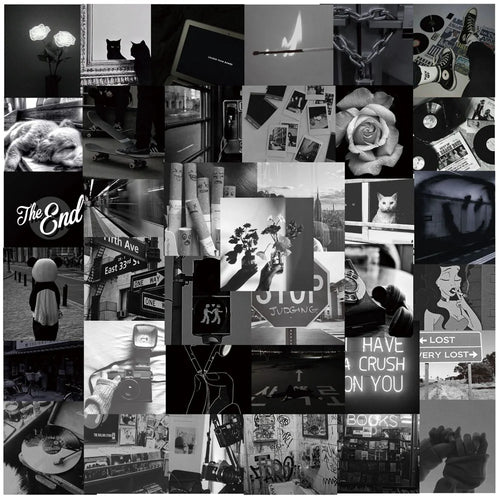 50PCS Black and White Personalized Landscape Decoration Graffiti Waterproof Sticker Notebook Refrigerator Helmet