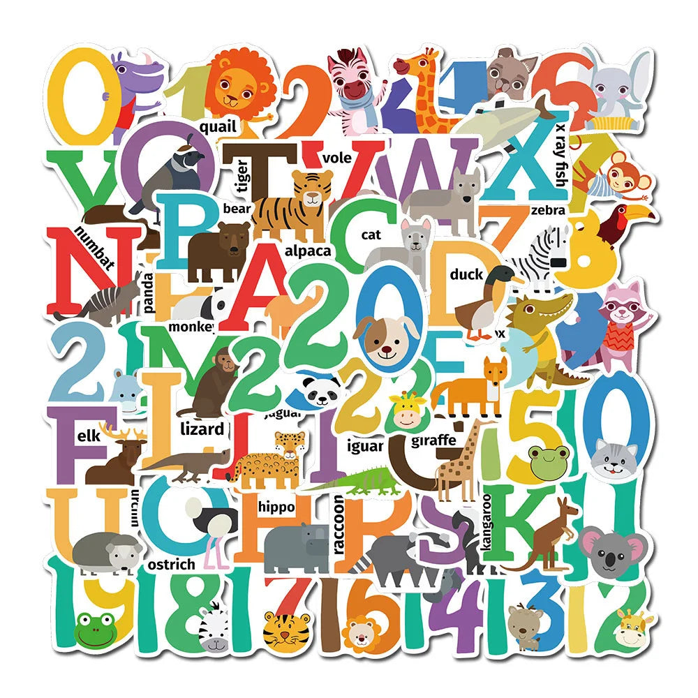 50PCS Cartoon Color Number Letter Stickers Notebook Luggage Mobile Phone Decoration Graffiti Animal Stickers