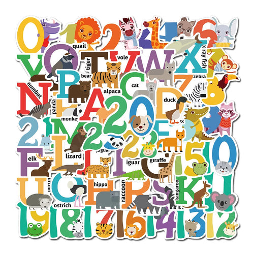 50PCS Cartoon Color Number Letter Stickers Notebook Luggage Mobile Phone Decoration Graffiti Animal Stickers