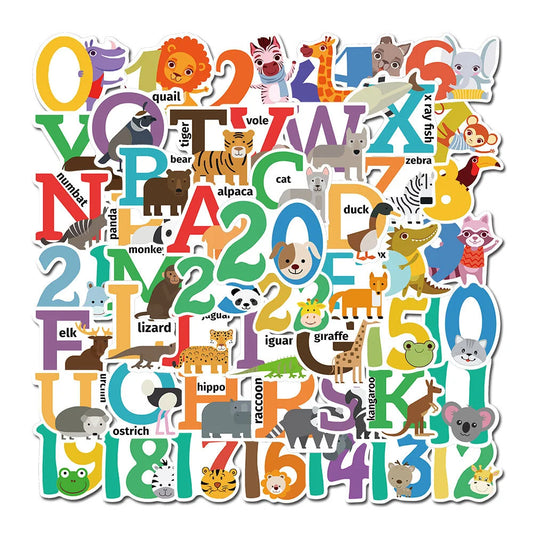 50PCS Cartoon Color Number Letter Stickers Notebook Luggage Mobile Phone Decoration Graffiti Animal Stickers