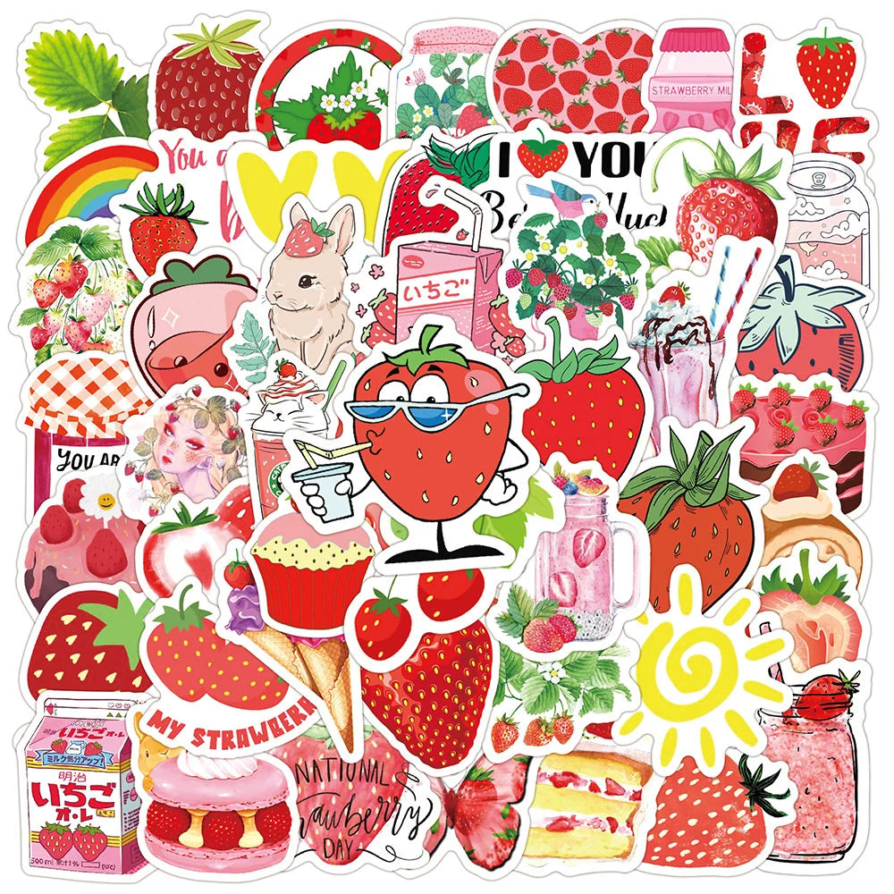 50PCS Cute Strawberry Dessert Girly Heart Graffiti Sticker Cute Mobile Water Cup Computer Hand Ledger Sticker