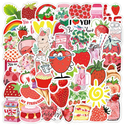 50PCS Cute Strawberry Dessert Girly Heart Graffiti Sticker Cute Mobile Water Cup Computer Hand Ledger Sticker