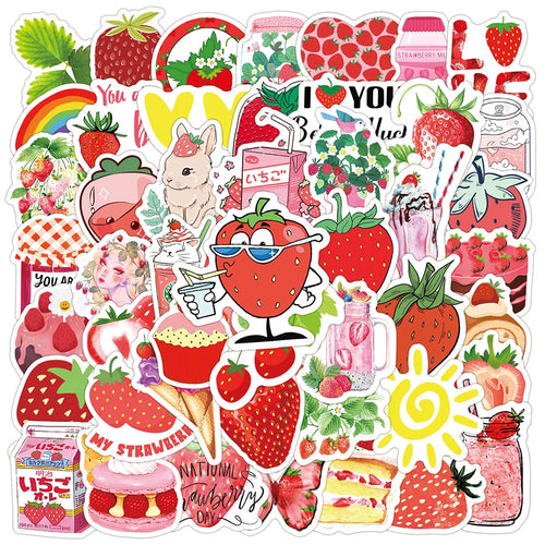 50PCS Cute Strawberry Dessert Girly Heart Graffiti Sticker Cute Mobile Water Cup Computer Hand Ledger Sticker