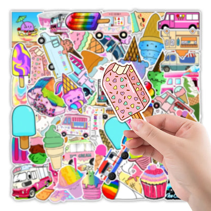 50 pieces of summer cartoon ice cream graffiti stickers, personalized DIY phone cases, laptops, planners, water bottles and cups, decorative sticker toys