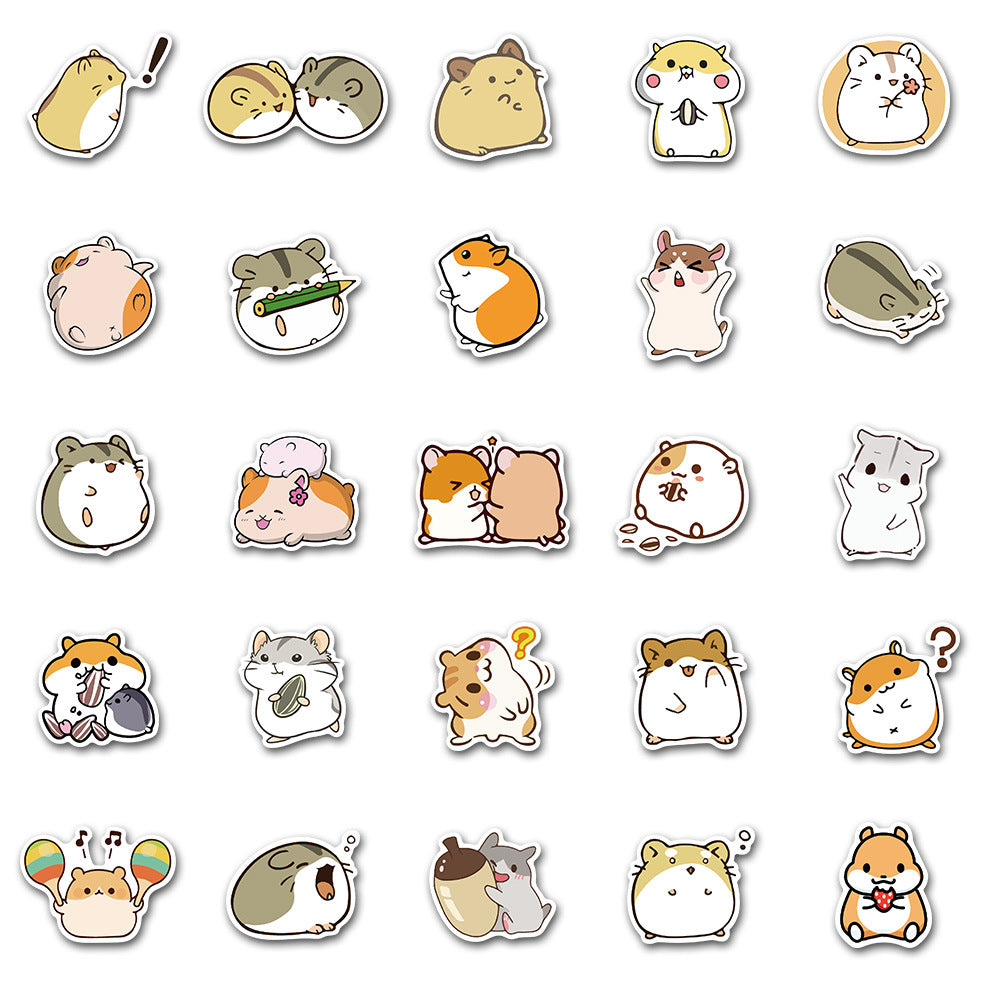 50PCS Cute Hamster Doodle Stickers, Cartoon Pet Rodent Vinyl Decals for Planners, Laptops, and Water Bottles