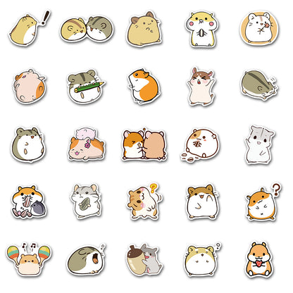 50PCS Cute Hamster Doodle Stickers, Cartoon Pet Rodent Vinyl Decals for Planners, Laptops, and Water Bottles