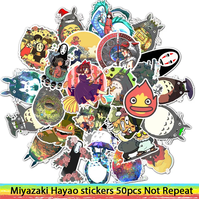 50PCS cartoon Totoro Spirited Away girl doodle stickers, personalized DIY skateboard luggage, guitar, phone case, laptop doodle waterproof decorative stickers toys