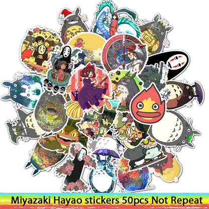 50PCS cartoon Totoro Spirited Away girl doodle stickers, personalized DIY skateboard luggage, guitar, phone case, laptop doodle waterproof decorative stickers toys