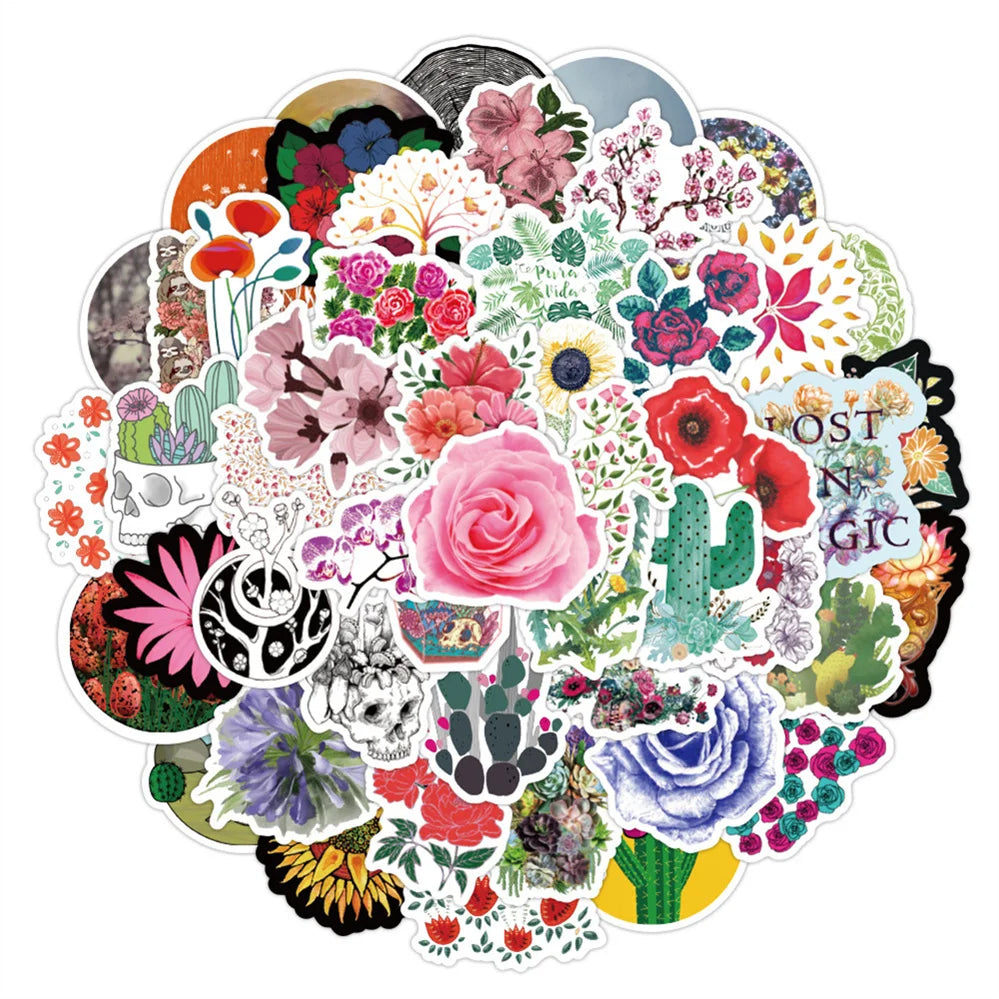 50PCS cartoon and fresh plant series graffiti stickers, personalized DIY diary, bag, phone case, laptop decoration, waterproof sticker toys