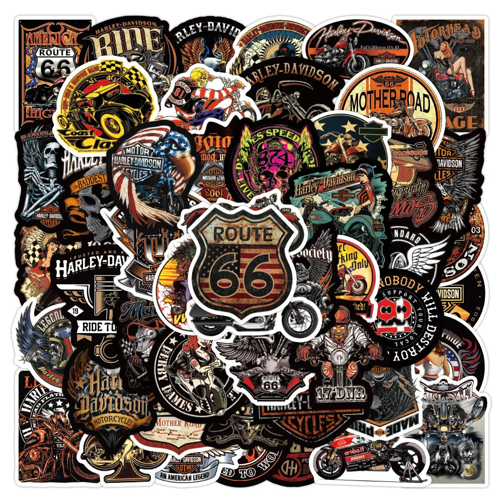 50PCS Retro Motorcycle Theme Graffiti Sticker Laptop Guitar Luggage Skate Bike Waterproof Sticker