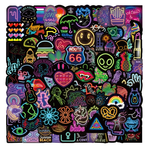 100PCS New Neon Sticker Graffiti Laptop Guitar Motorcycle Luggage Skateboard Bike Waterproof Sticker