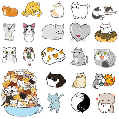 50PC   Cute Kitten Notebook Graffiti Stickers Mobile Phone Water Cup Car Helmet Refrigerator Motorcycle Stickers