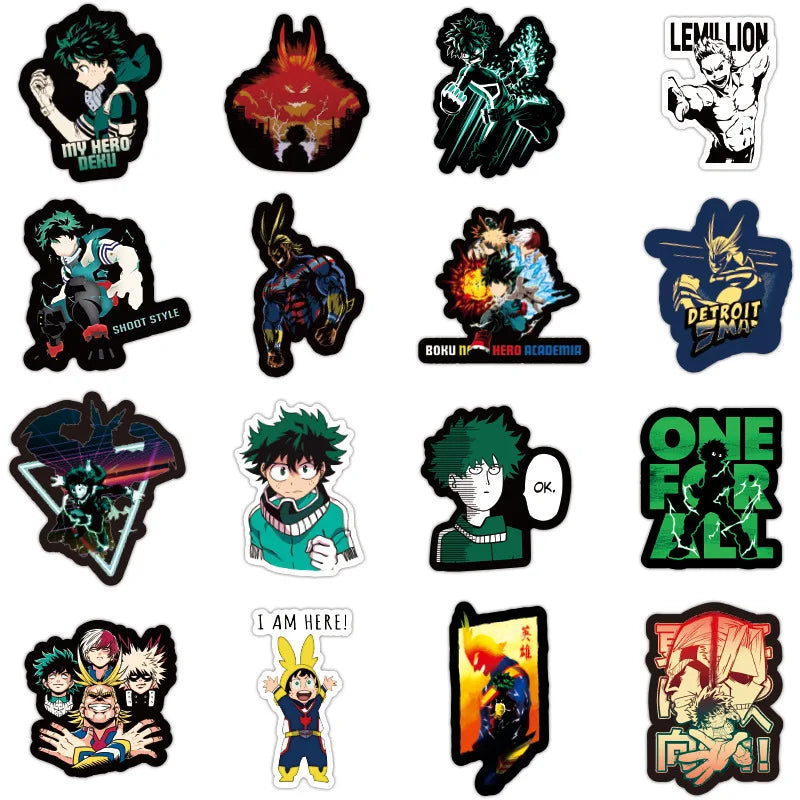50PCS Cartoon My Hero Academy Sticker Trolley Case Bike Scooter Water Cup Waterproof Sticker