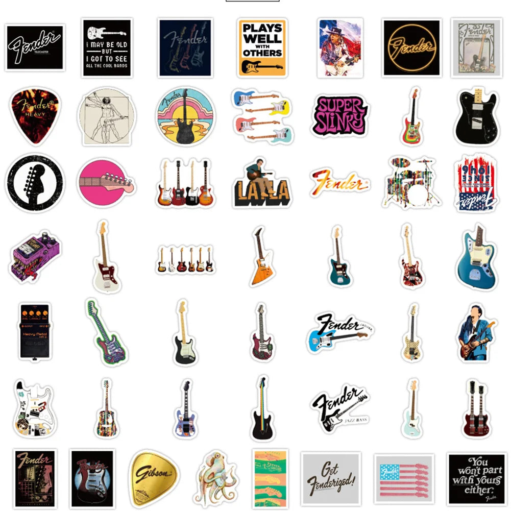 50PCS Cartoon Love Guitar series manual Decorative style graffiti stickers, personalized, fashionable and creative DIY exquisite decorative decal cups, helmets, skateboard popular sticker toys