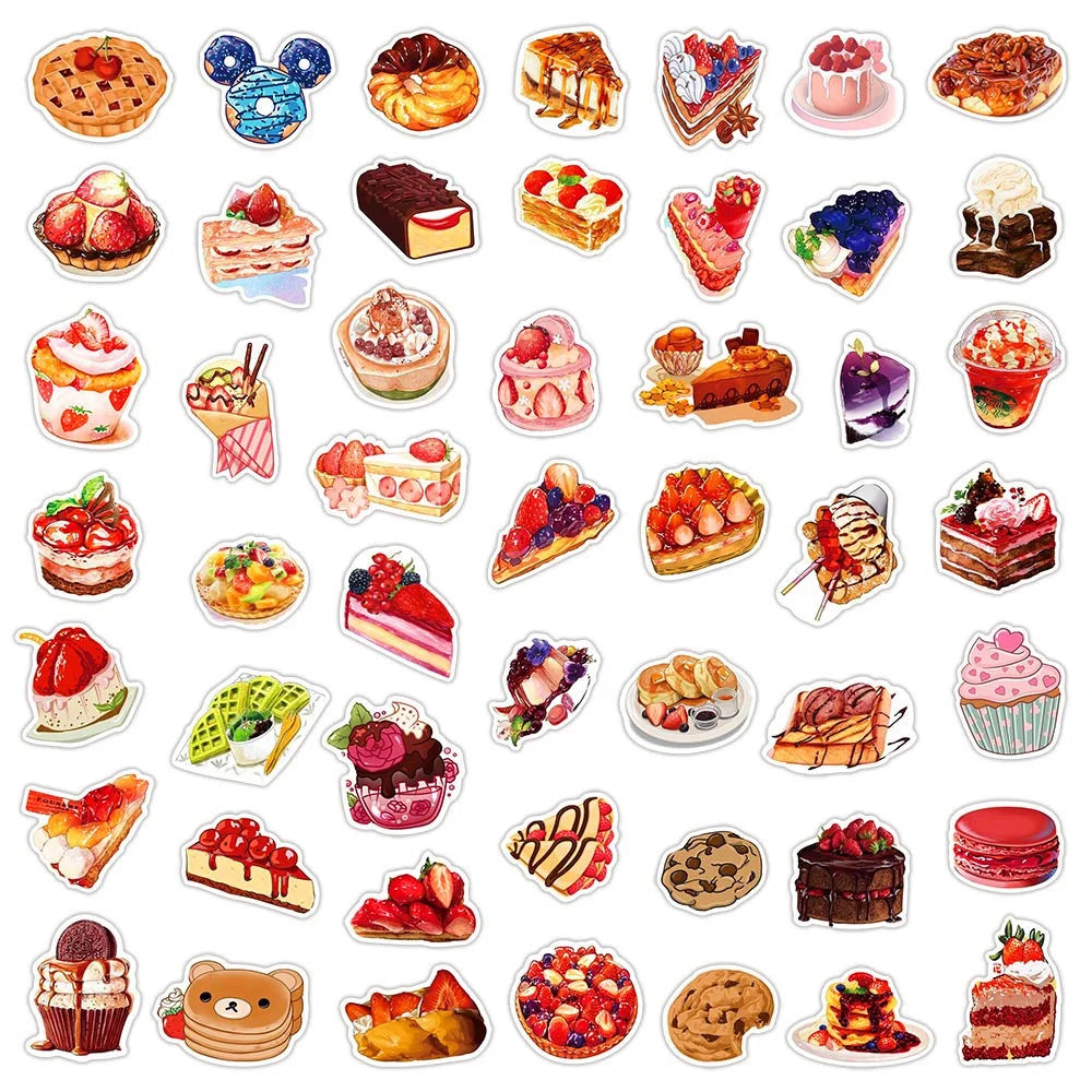 50PCS Ins Wind Net Red Dessert Gourmet Food Graffiti Stickers Water Cup Luggage Laptop Water Cup Stickers