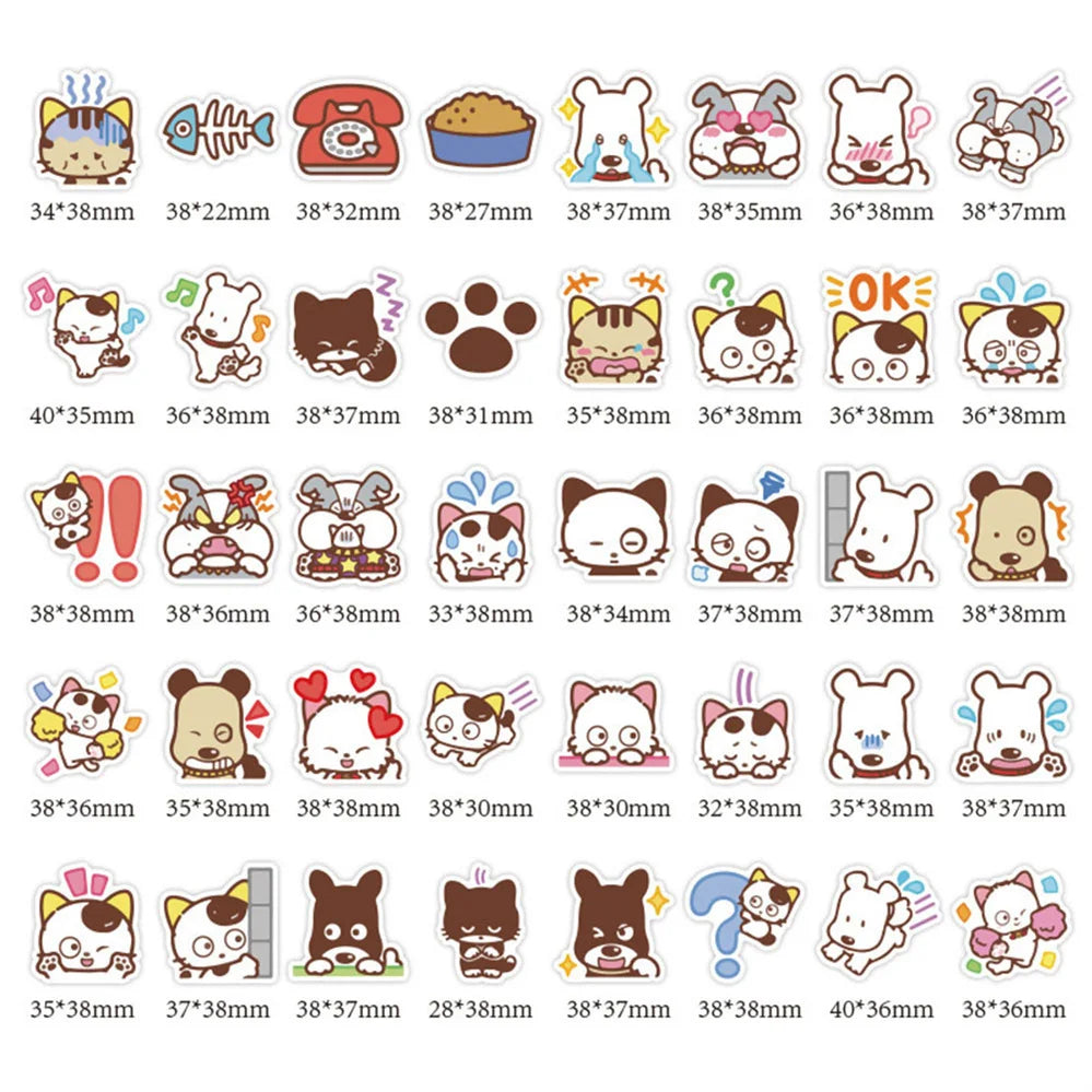 50 pieces of cute cartoon animal cat and dog decorative style graffiti stickers, personalized, fashionable and creative DIY exquisite decorative decal cups, helmets, skateboard popular sticker toys