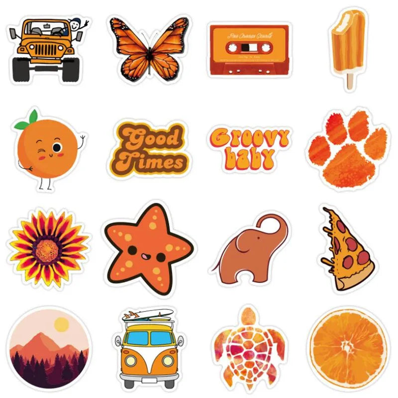 50PCS   Orange Fresh Series Cartoon Animal Graffiti Laptop Car Skateboard Guitar Waterproof Sticker Toy