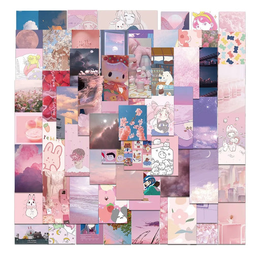 62PCS Ins Cute Pink Girl Heart Personality Decoration Graffiti Waterproof Sticker Notebook RefrigeratorSkateboard