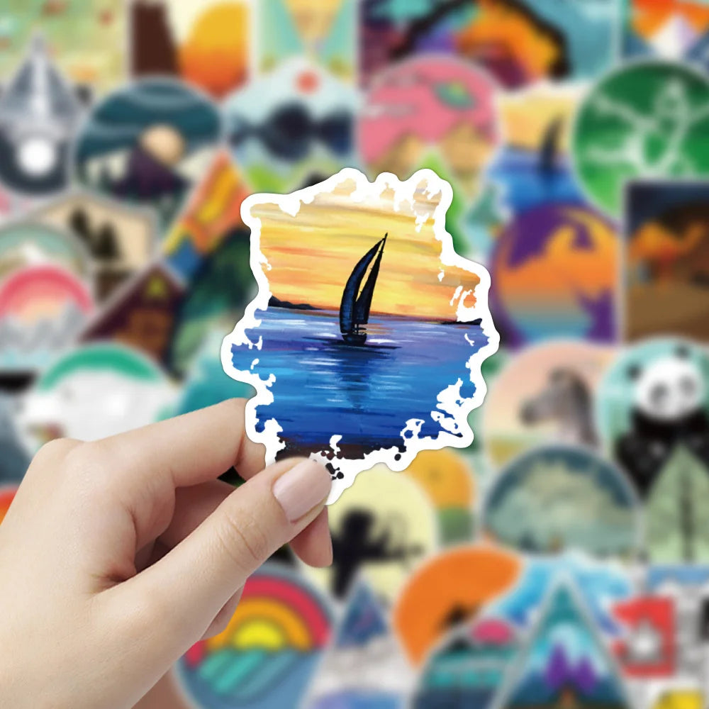 50PCS Outdoor Scenery Sticker Graffiti Laptop Guitar Motorcycle Luggage Skateboard Bike Waterproof Sticker