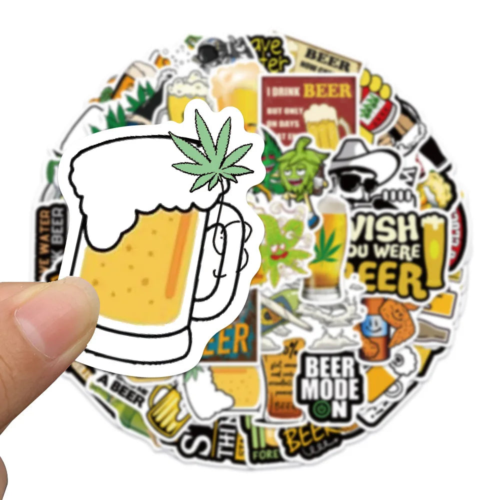 50PCS cartoon animation camping happy beer decorative style graffiti stickers, personalized, fashionable and creative trend DIY exquisite decorative decal cups, helmets, skateboard popular sticker toys
