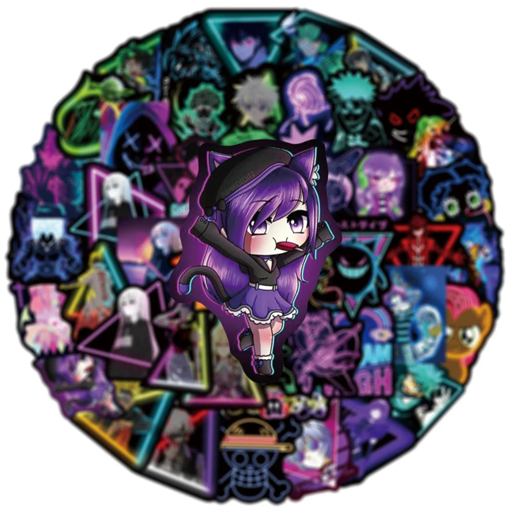 50PCS Hot Anime Mix Creative Cool Personality Neon Sticker Sticker/My Hero Academy/Mobile Cartoon Sticker