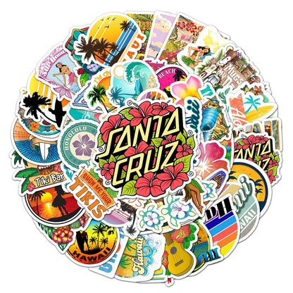 50PCS New Cartoon Hawaiian Beach Landscape Ins Wind Personality Graffiti Decoration Suitcase Guitar Waterproof Sticker