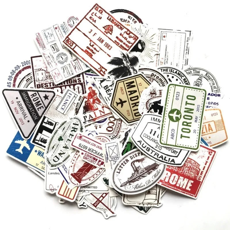 50PCS postmarks, retro letter paper, stamps, decorative style graffiti stickers, personalized, fashionable and creative DIY exquisite decorative decals, cups, helmets, skateboards, popular sticker toys