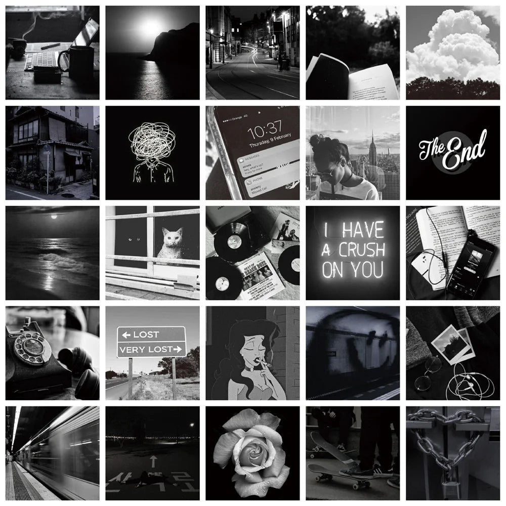 50PCS Black and White Personalized Landscape Decoration Graffiti Waterproof Sticker Notebook Refrigerator Helmet