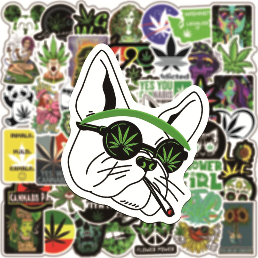 50PCS Green Hemp Leaf Graffiti Graffiti Laptop Guitar Motorcycle Luggage Skateboard Bike Waterproof Skull Sticker