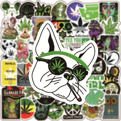 50PCS Green Hemp Leaf Graffiti Graffiti Laptop Guitar Motorcycle Luggage Skateboard Bike Waterproof Skull Sticker