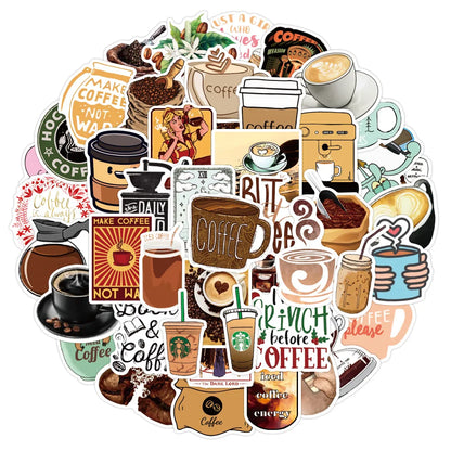 50PCS Coffee Cup Fun Graffiti Stickers Luggage Skateboard Classic Toys Laptop Kids Cartoon Stickers