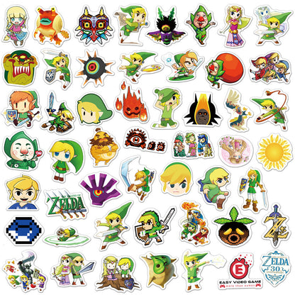 50PCS Hyrule Adventure Stickers, Cartoon Doodles of Puzzles, Swords & Shields for Explorers and Fantasy Fans