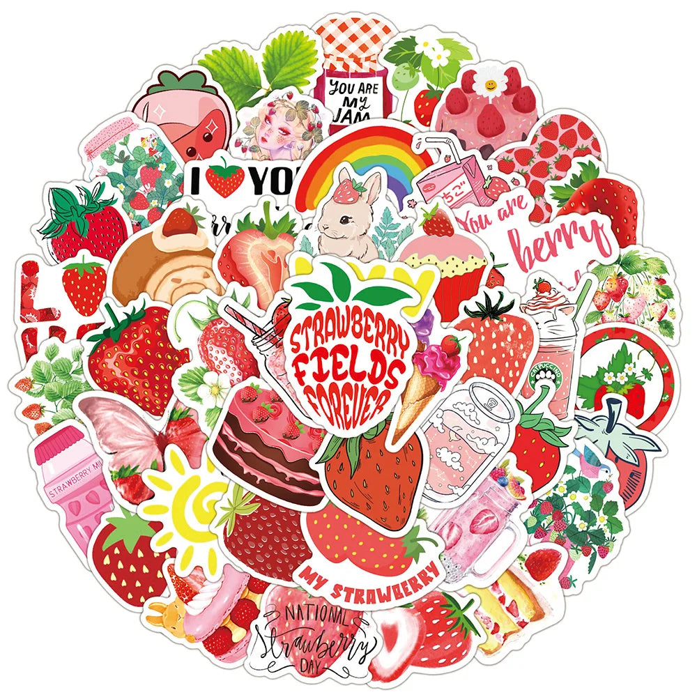 50PCS Cute Strawberry Dessert Girly Heart Graffiti Sticker Cute Mobile Water Cup Computer Hand Ledger Sticker