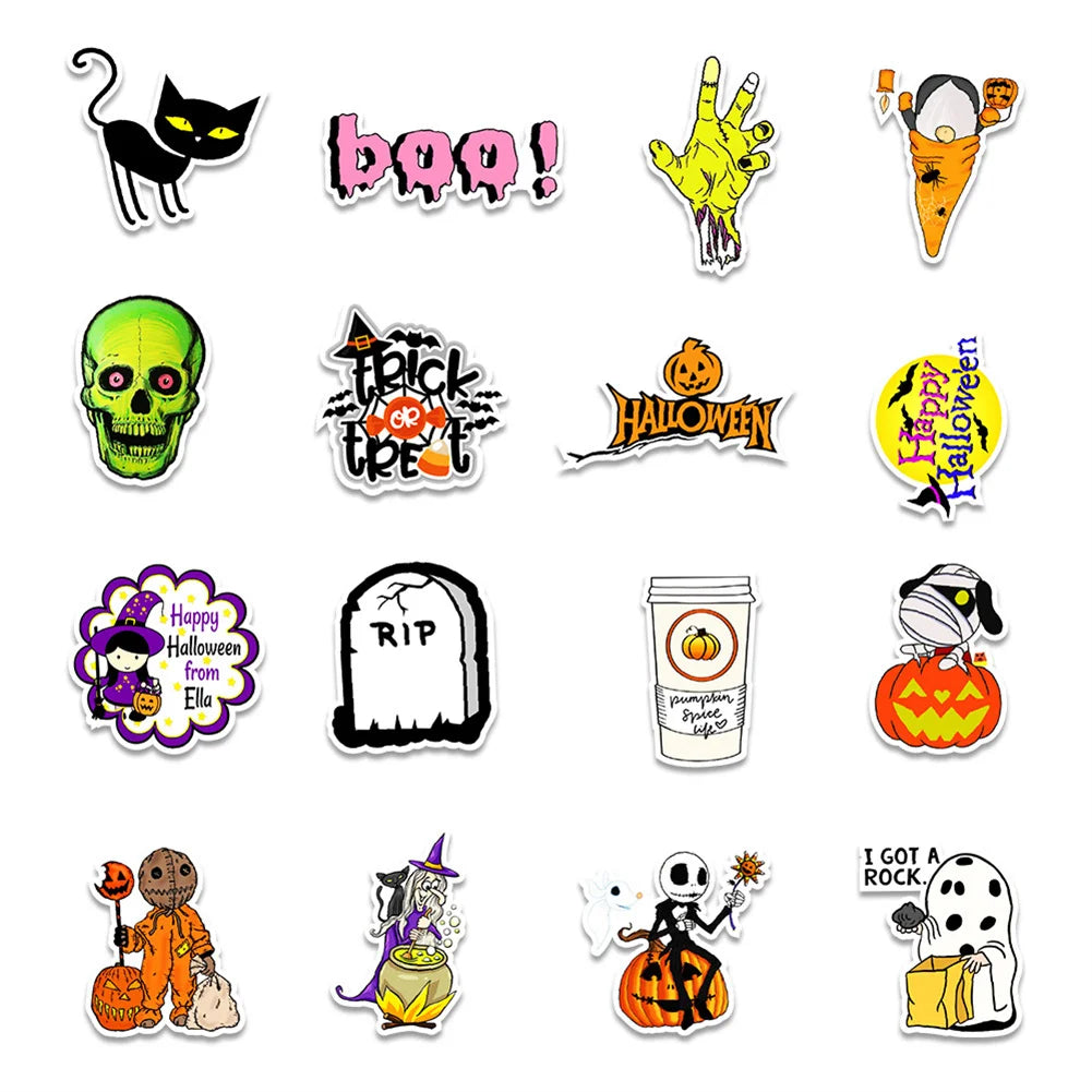 50PCS cartoon Halloween trick-or-Treat decorative style graffiti stickers, personalized fashion and creative trend DIY exquisite decorative decal cups, helmets, skateboard popular sticker toys