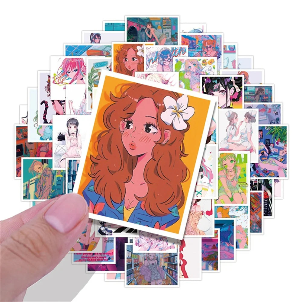 50 pieces of cartoon, lively and cute girl decoration style graffiti stickers, personalized, fashionable and creative trend DIY exquisite decorative decal cups, helmets, skateboard popular sticker toys