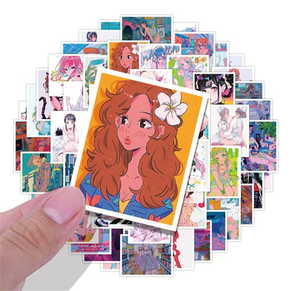 50 pieces of cartoon, lively and cute girl decoration style graffiti stickers, personalized, fashionable and creative trend DIY exquisite decorative decal cups, helmets, skateboard popular sticker toys