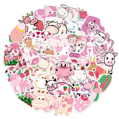 50PCS   Cute Strawberry Milk Cow Graffiti Sticker Mobile Phone Suitcase Guitar Refrigerator Computer Sticker