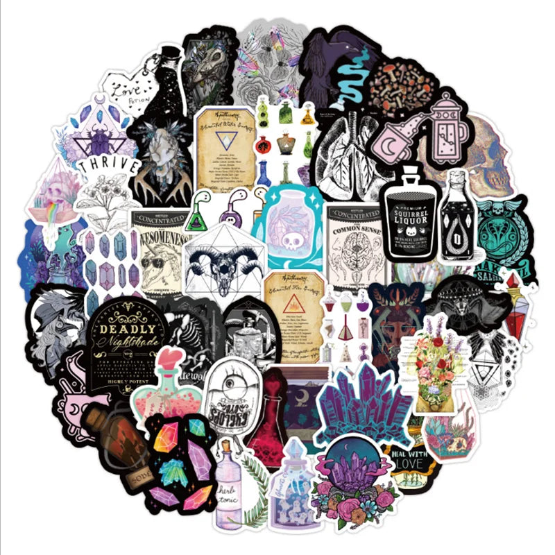 50PCS cartoon medicine horror Gothic decorative style graffiti stickers, personalized fashion and creative trend DIY exquisite decorative decal cups, helmets, skateboard popular sticker toys