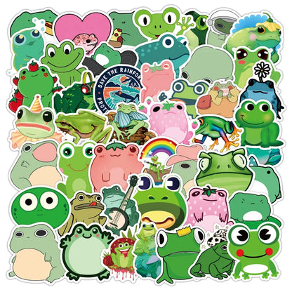 50PCS  Green Series Frog Cartoon Graffiti Toy Car Helmet Refrigerator Motorcycle Phone Trunk Guitar Sticker Decoration Gif