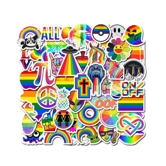 50PCS cartoon colorful and fresh rainbow series decorative style graffiti stickers, personalized, fashionable, creative and trendy DIY exquisite decorative decal cups, helmets, skateboard popular sticker toys