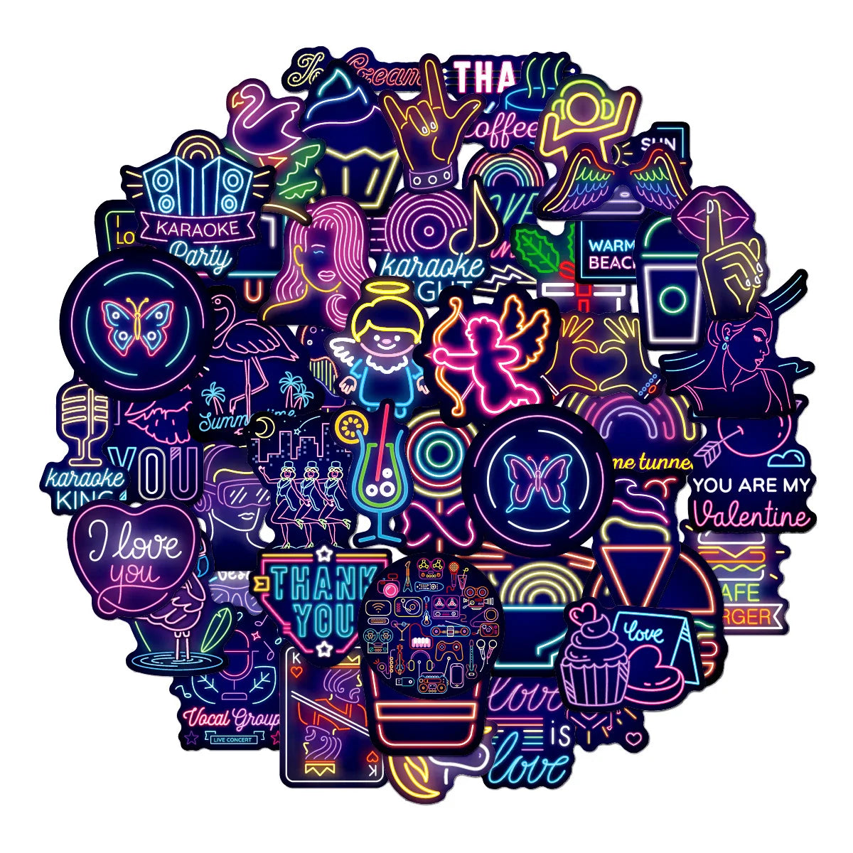 50PCS Cartoon Creative Neon Graffiti Stickers Laptop Scooter Suitcase Waterproof Guitar Decoration Toys