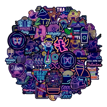 50PCS Cartoon Creative Neon Graffiti Stickers Laptop Scooter Suitcase Waterproof Guitar Decoration Toys