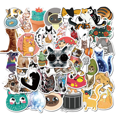 50PCS Cartoon Cute Pet Cat Doodle Stickers, Adorable Feline Vinyl Decals for Scrapbooking, Phone Case, Laptop, Water Bottle & Cat Lover Gifts