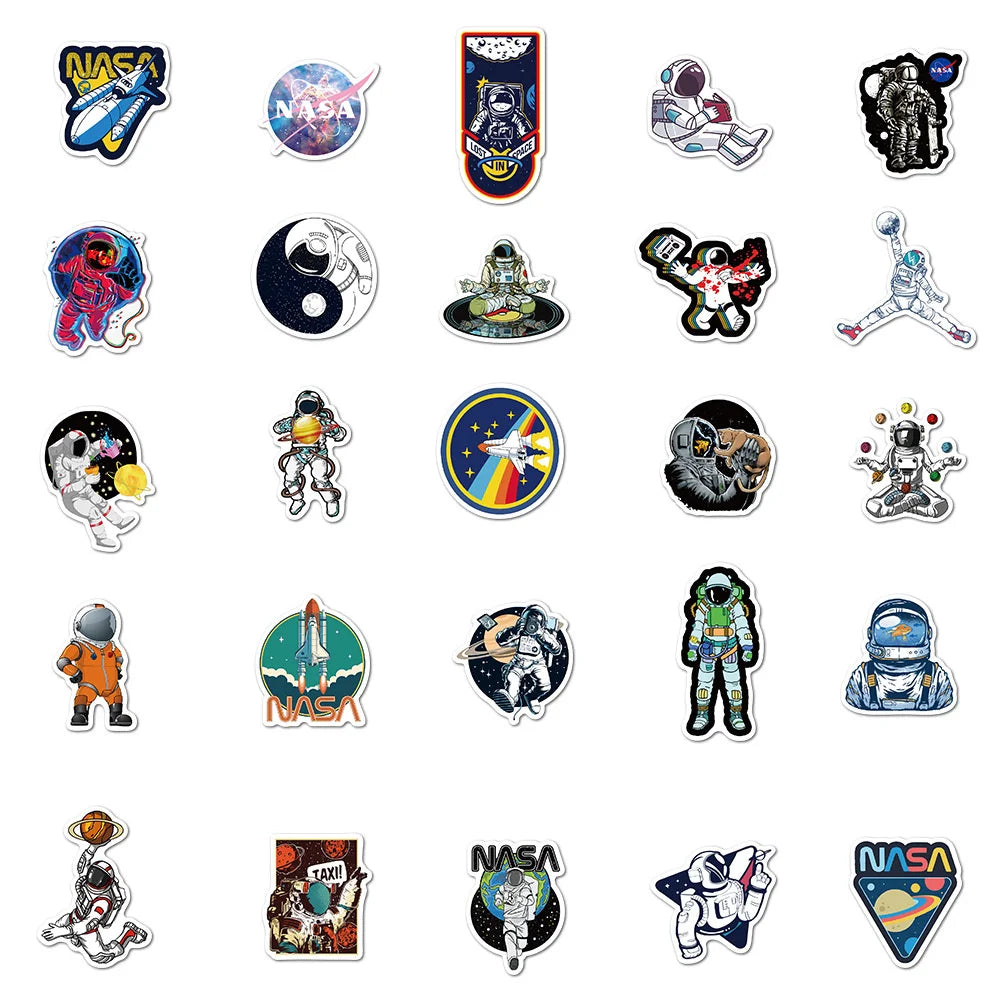 50PCS Space Astronaut Cartoon Graffiti Stickers Luggage Laptop Computer Waterproof No Glue Stickers
