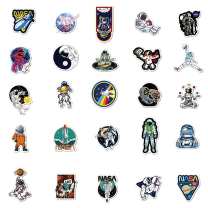 50PCS Space Astronaut Cartoon Graffiti Stickers Luggage Laptop Computer Waterproof No Glue Stickers
