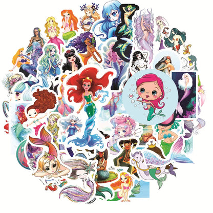 50PCS Cartoon Cute Mermaid Fairy Tale Girl Graffiti Suitcase Laptop Water Cup Toy Decorative Waterproof Stickers