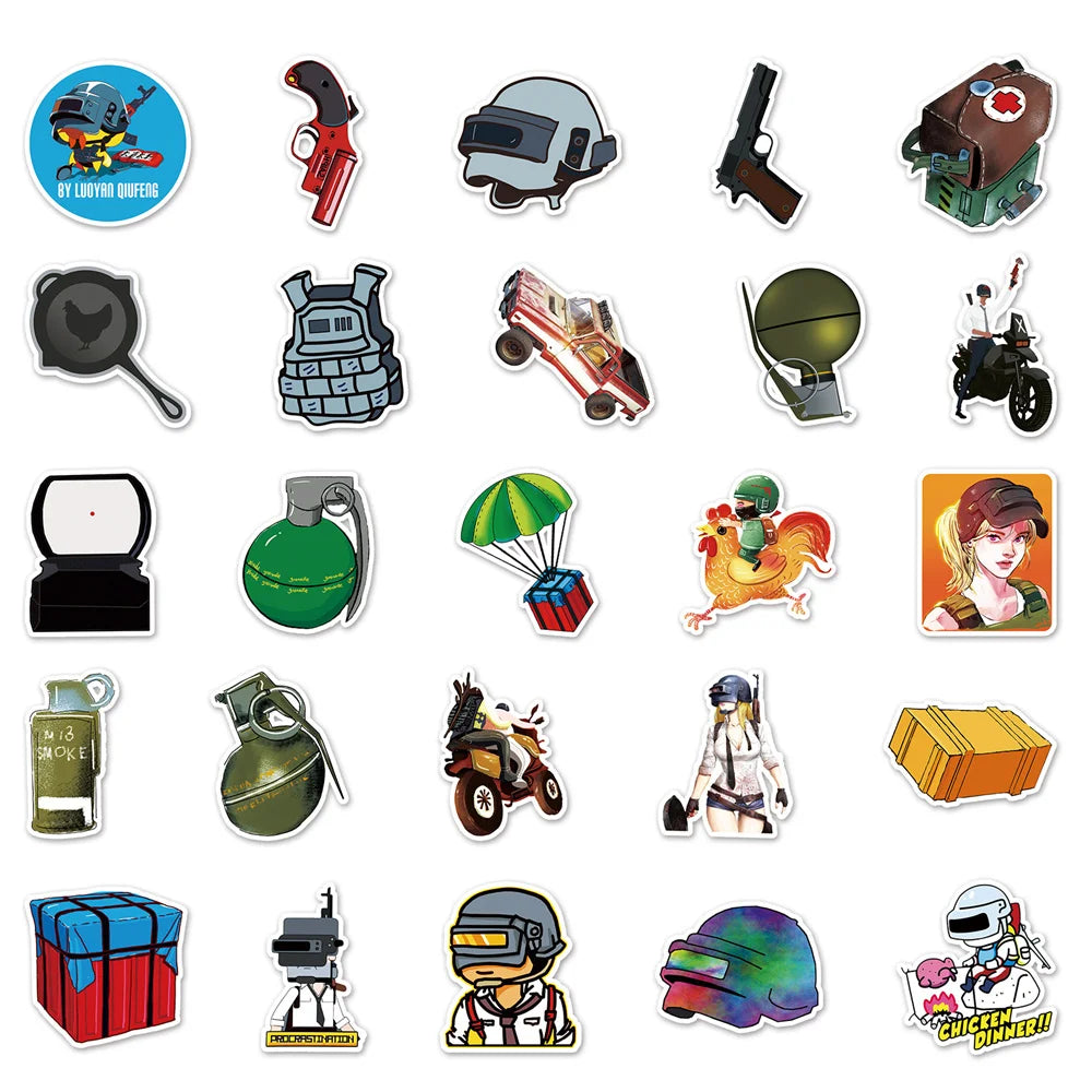 50PCS Game pubg Graffiti Sticker iPad Suitcase Skateboard Helmet Luggage Laptop Classic Toy Waterproof Sticker