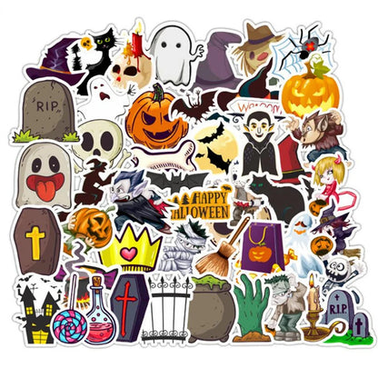 50PCS  Cartoon Halloween Pumpkin Carriage Trolley Case Graffiti Water Cup Helmet Decoration Waterproof Sticker