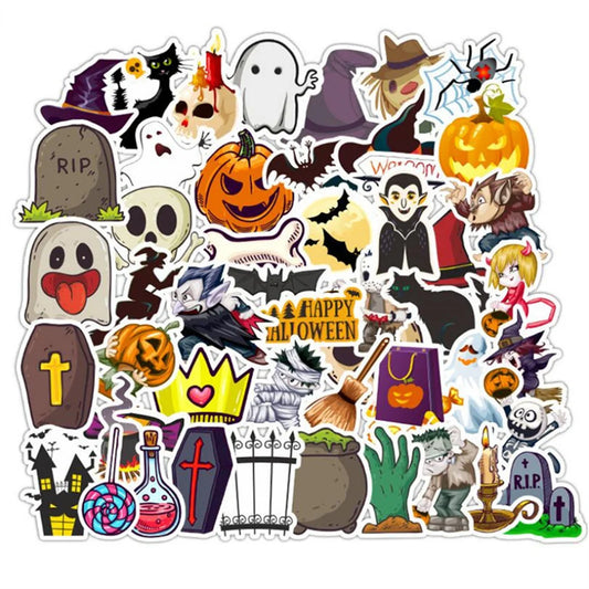 50PCS  Cartoon Halloween Pumpkin Carriage Trolley Case Graffiti Water Cup Helmet Decoration Waterproof Sticker