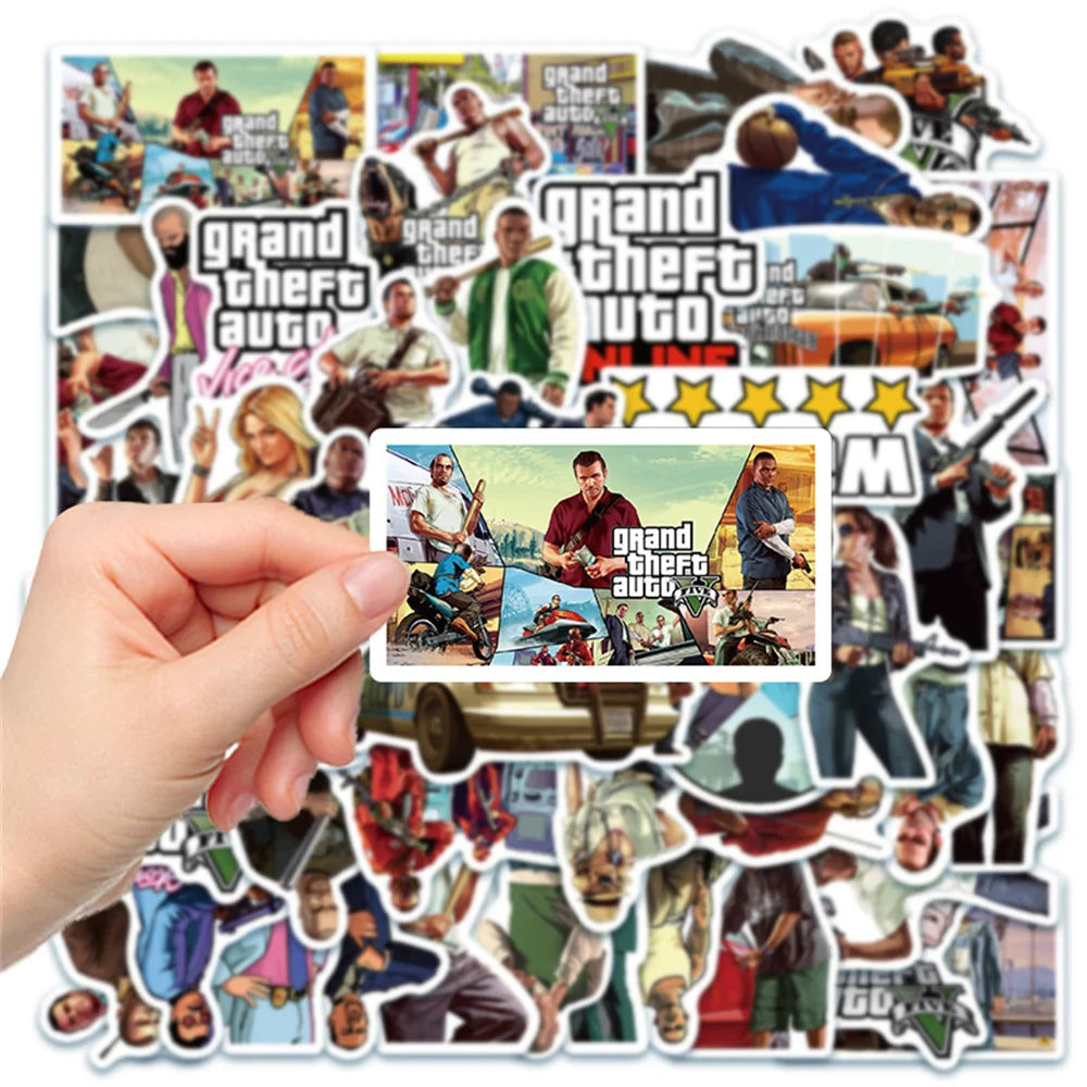 50PCS Action Game Grand Theft Auto Graffiti Waterproof Sticker Suitcase Notebook Skateboard Refrigerator WaterCup